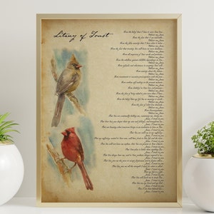 Litany of Trust Poster Print Pair Of Cardinals Illustrated Prayer Catholic Prayer for Trust - Catholic Wall Art - Print Without Frame