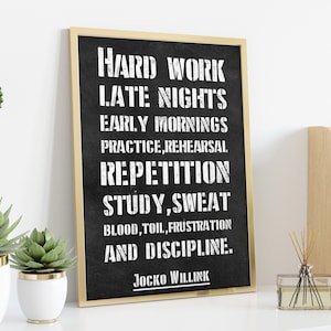 Jocko Willink Print Hard work, late nights, early mornings Inspirational poster Discipline equals freedom - Framed & Unframed Options