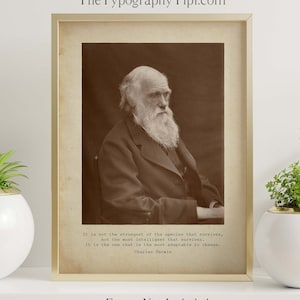 Charles Darwin Quote It is not the strongest of the species that survives... the most adaptable to change - Framed & Unframed Options