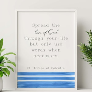 Mother Teresa Quote Print: Blue Christian Wall Art