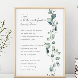 Hope is the thing with feathers Emily Dickinson Poetry Wall art - Framed & Unframed Options