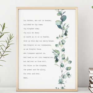 Lord&#39;s Prayer Print Our Father Prayer Prayer Print Catholic Prayer Eucalyptus Watercolor Framed & Unframed Options