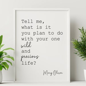 Tell me what is it you plan to do with your one wild and precious life? Mary Oliver Quote Bedroom Wall decor Framed & Unframed Options