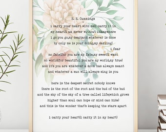 I carry your heart (I carry it in my heart) ee cummings poem poster - poetry wall art - Nursery Wall Art Framed & Unframed Options