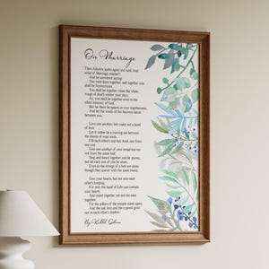 On Marriage Poem Print By Kahlil Gibran Wedding Gift - Framed & Unframed Options
