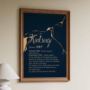 Kintsugi-definitieprint: Japanse gouden reparatiekunst - muurkunst marineblauw en goud