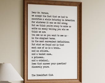The Breakfast Club Movie Quote Print: 80s Cult Classic Film Art