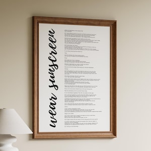 Wear Sunscreen Lyrics Print: Baz Luhrmann Sunscreen Poster