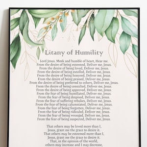 Litany of Humility Print – Catholic Wall Art – Christian Prayer Poster – Elegant Religious Decor – Faith-Based Gift - Framed or Unframed