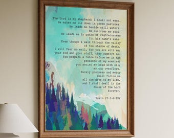 Psalm 23 Art Print – Bible Verse Wall Art, Christian Artwork