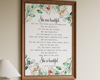 F Scott Fitzgerald Quote Print: "She was beautiful..."