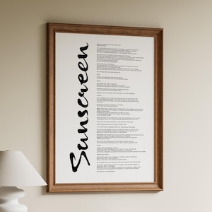 Solskyddsmedel sångtexter affischtryck - inramade och orammade alternativ