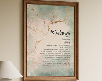 Kintsugi Definition Art Print: Japandi Decor, Golden Repair