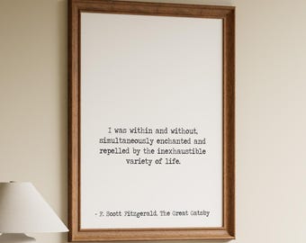 Print met citaat uit The Great Gatsby, kunstwerk van F. Scott Fitzgerald, decoratie voor je bibliotheek
