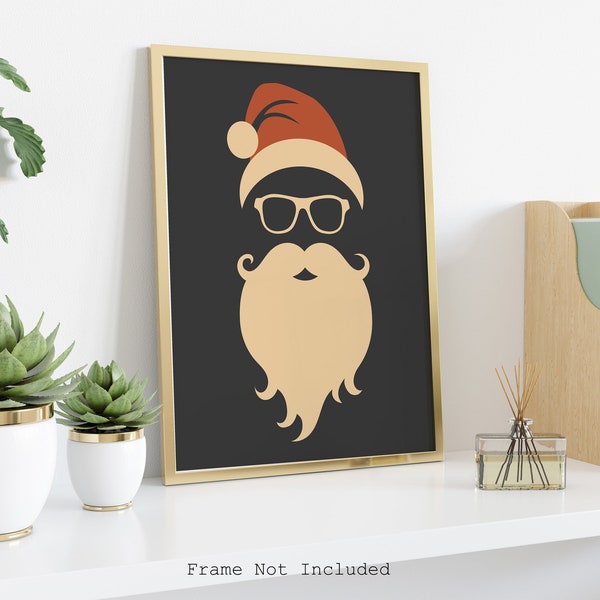 Modern Santa Wall Art, Christmas Decor, Hipster Santa Claus Art print Framed & Unframed Options