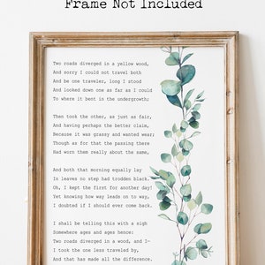 Robert Frost Poem Print: The Road Not Taken, Eucalyptus Watercolor Art