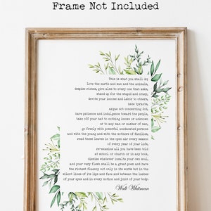 Walt Whitman Quote Leaves of Grass Print, This Is What You Shall Do - Inspirational Poetry - Framed And Unframed Options