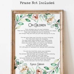 Sui bambini Kahlil Gibran Poesia Stampa artistica Decorazione per ufficio domestico Poesia Arte murale Opzioni con e senza cornice