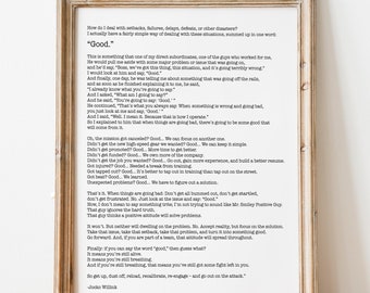Jocko Willink Print &quot;Good&quot; Inspirational poster - Positive quote inspirational podcast transcript Jocko Willink transcript Framed & Unframed