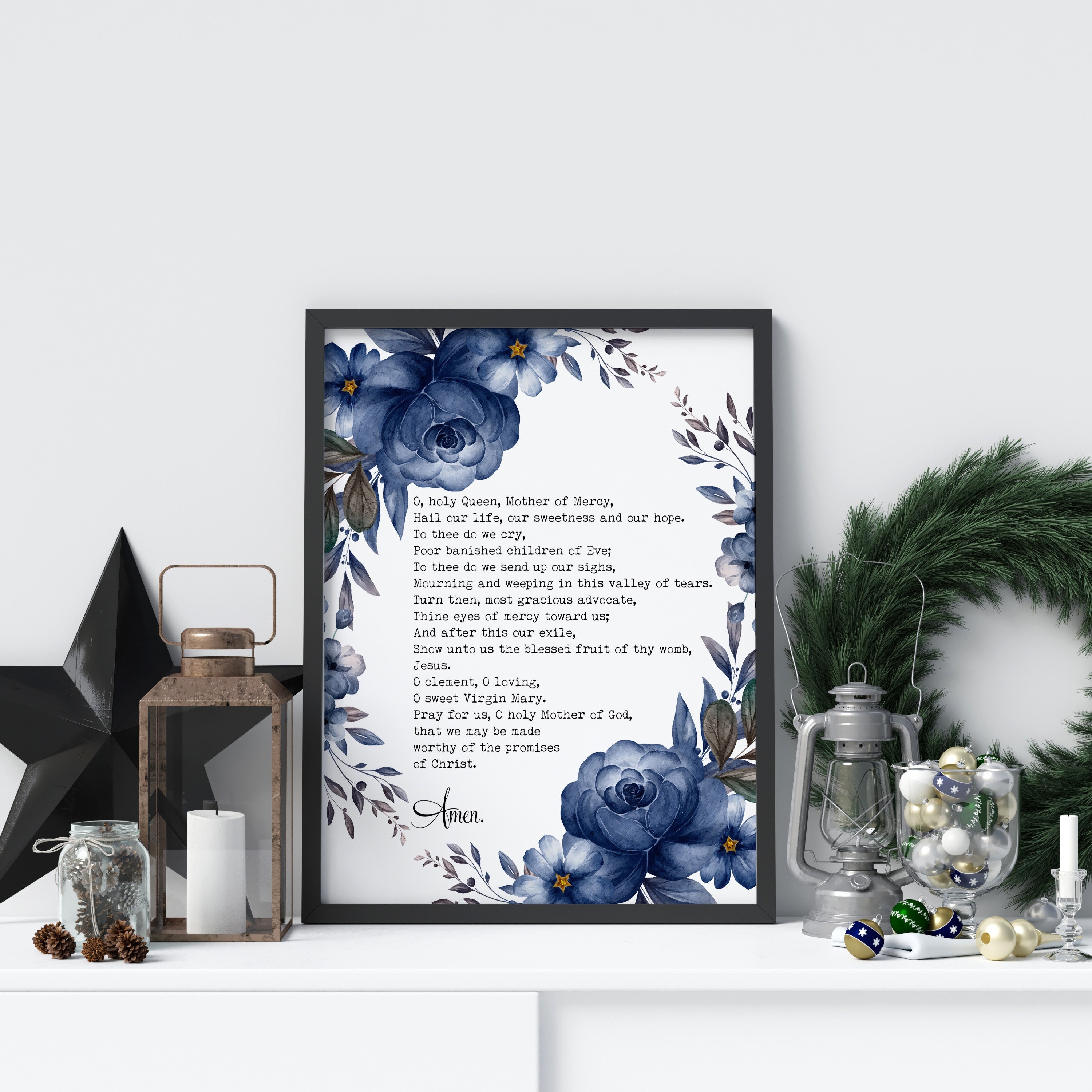 Salve Regina Prayer Print ENGLISH &amp; LATIN Hail Holy Queen | Etsy