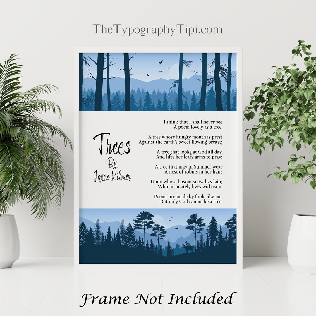 Trees by Joyce Kilmer Poem Poster Print Poetry Wall Art Framed