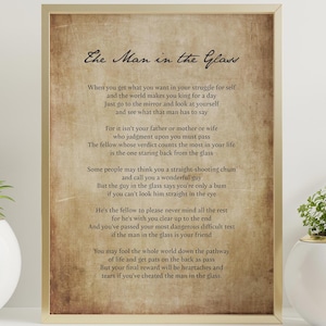 Stampa della poesia The Man in the Glass – Dale Wimbrow Arte murale maschile, poster tipografico effetto carta vintage, regalo con o senza cornice