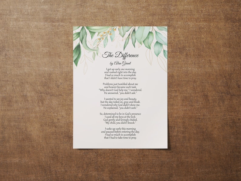 The Difference Poem by Alan Grant Christian Poetry About - Etsy UK