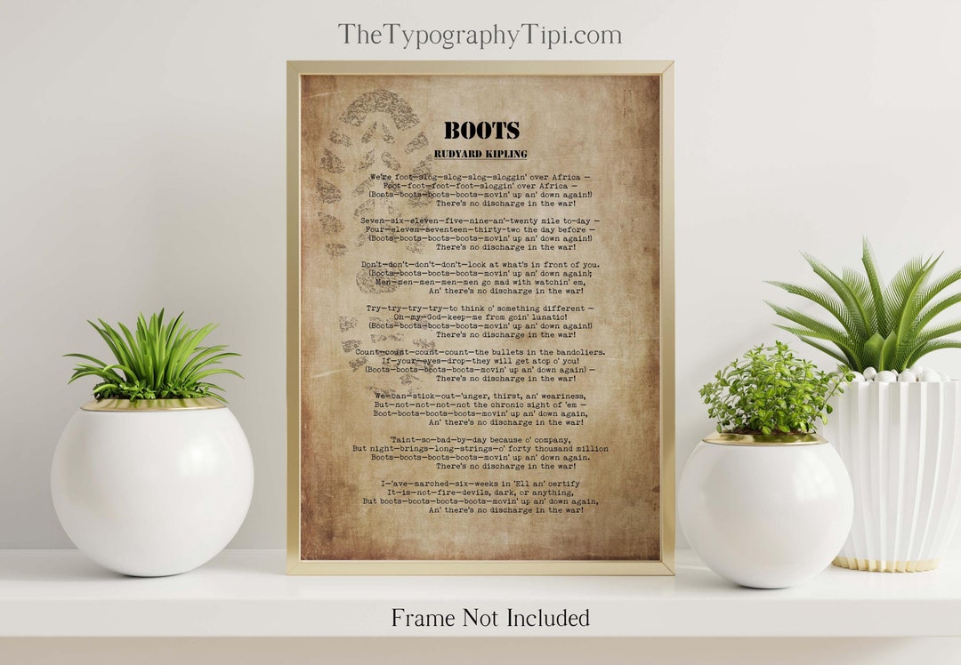 Rudyard Kipling Boots Poem Print – Vintage Military Wall Art – Soldier ...