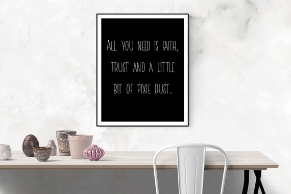 Peter Pan Quote All you need is faith Quote Pillow Faith Trust and Pixie | Etsy