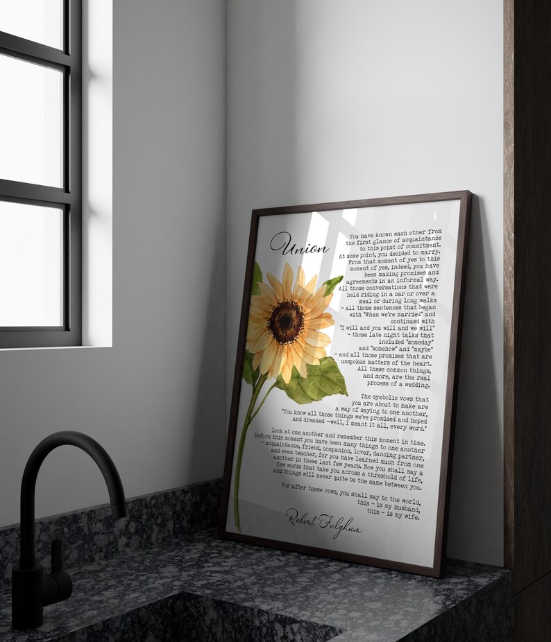 Union by Robert Fulghum Wedding Poem Art Print – Sunflower Anniversary ...