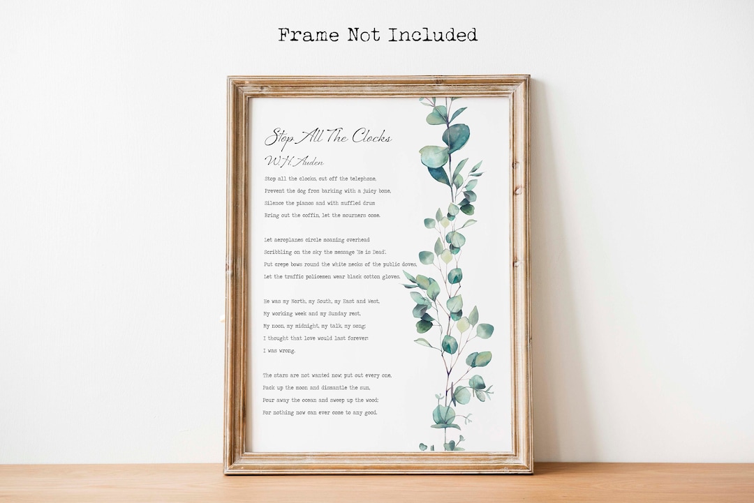 Stop All the Clocks W. H. Auden Funeral Blues Poem Four Weddings Funeral Poetry Poster Print