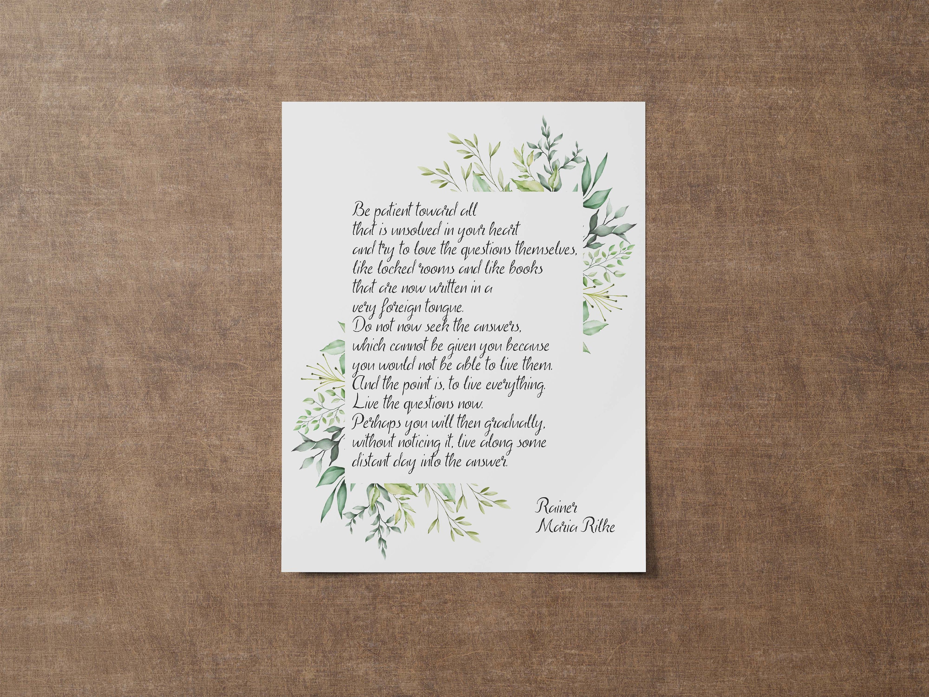 "Be Patient..." Rainer Maria Rilke Quote Art Print - Inspirational Wall Decor (11x14 Inches)