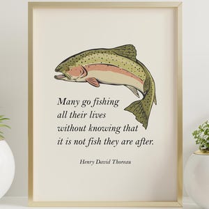 Cytat o wędkarstwie Sztuka ścienna – Henry David Thoreau Trout Print, Minimalistyczny wystrój natury, Przemyślany prezent dla wędkarza lub miłośnika przyrody