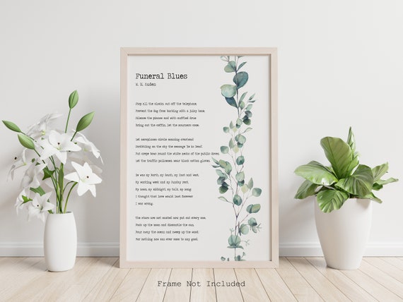 W. H. Auden Funeral Blues or Stop all the clocks Four weddings funeral poem  In loving memory Framed & Unframed Options -  Portugal