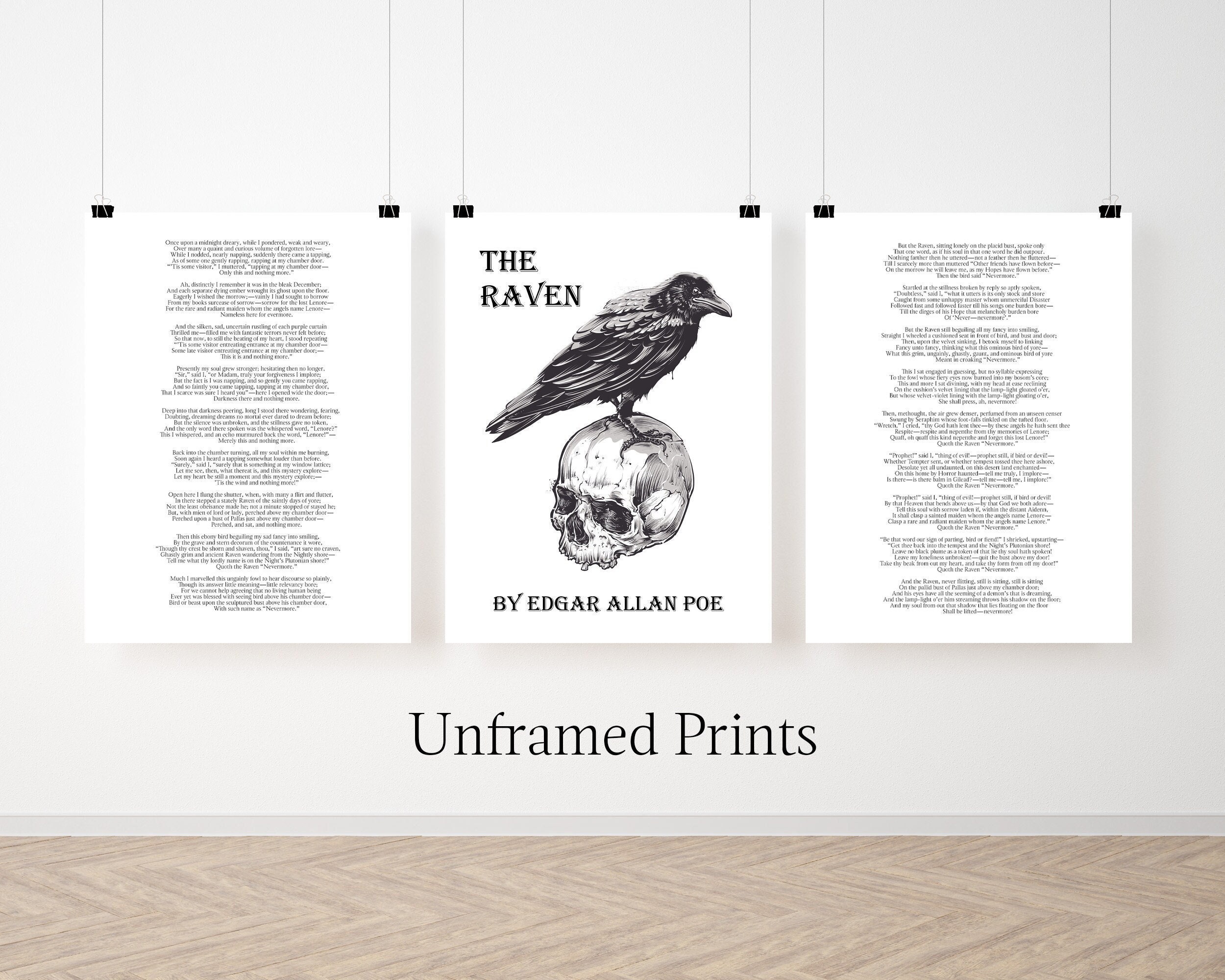 The Raven Set of 3 Edgar Allan Poe Poem Poster Prints Quoth - Etsy