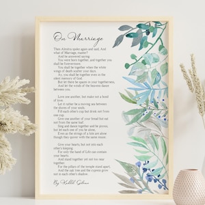 Stampa della poesia "Sul matrimonio" di Kahlil Gibran Regalo di nozze - Opzioni con e senza cornice