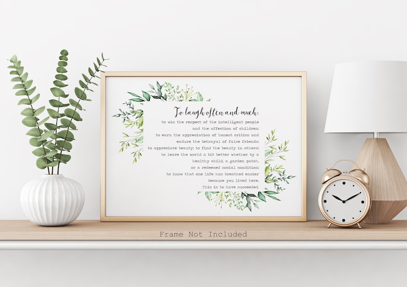 To Laugh Often and Much Ralph Waldo Emerson Success Quote Print White Background