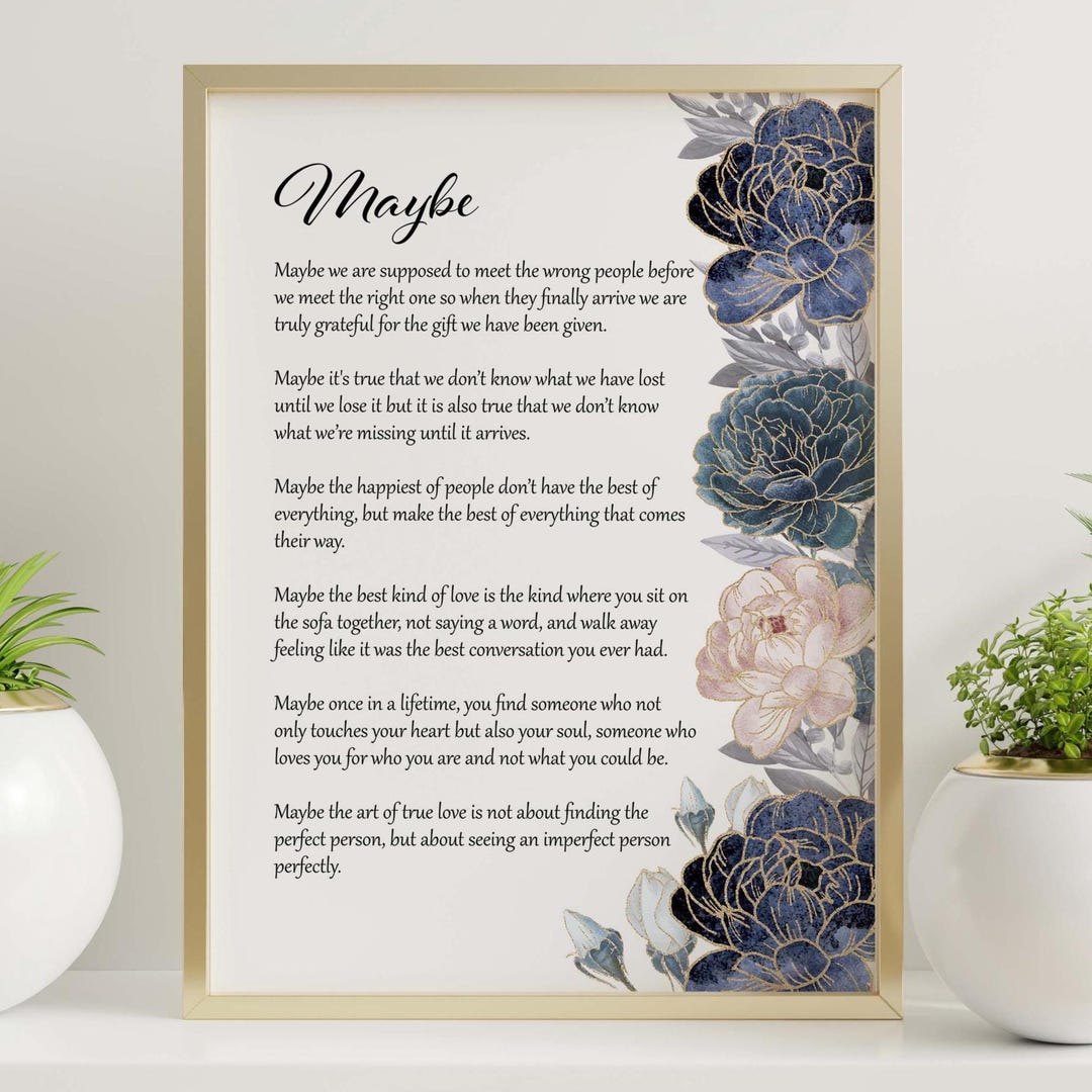Maybe Poem Print 1st Anniversary Gift Elegant Floral - Etsy
