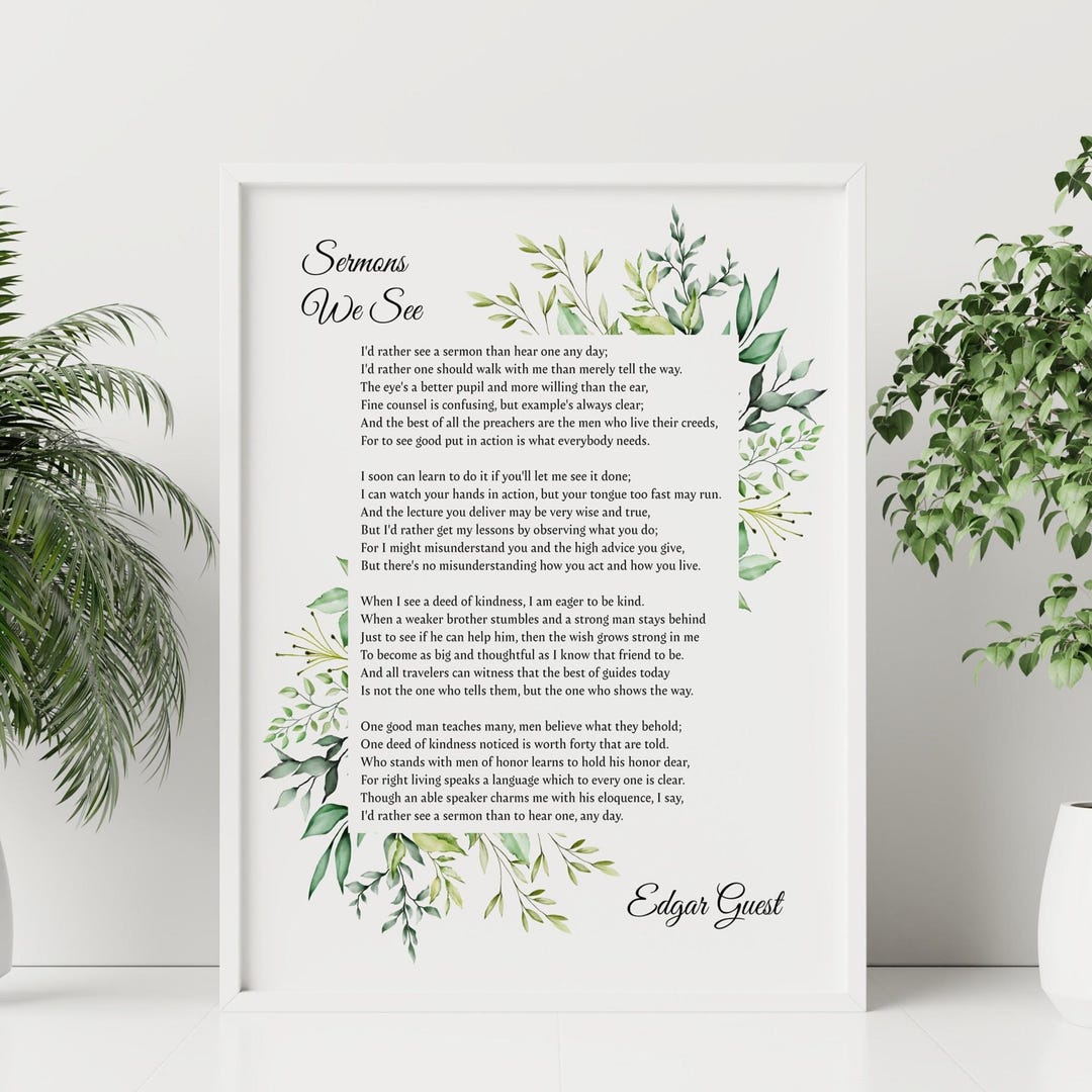 Edgar Guest Poem Art Print Sermons We See, Home Office