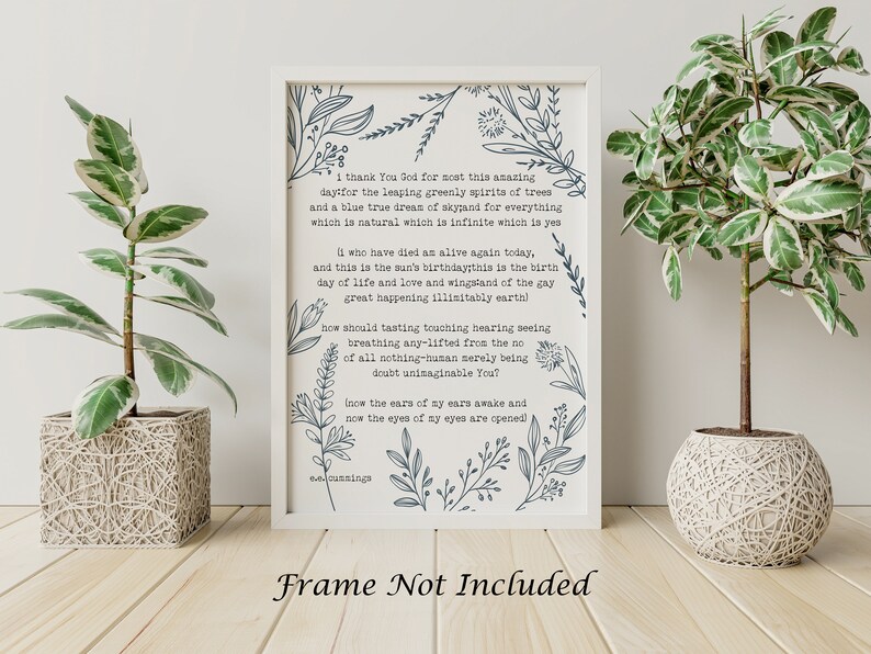 E.E. Cummings Poem Print: Floral Line Art, 'i Thank You God' - Etsy