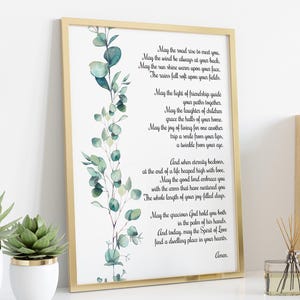 Lámina de bendición de boda irlandesa: decoración de pared con oración celta, elegante arte de eucalipto en acuarela, regalo de boda, con o sin marco