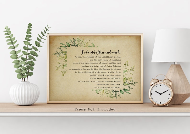 To Laugh Often and Much Ralph Waldo Emerson Success Quote Print Vintage Paper style