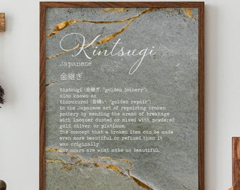 Kintsugi Definition Print: Japanische Philosophie, Goldmarmorierung