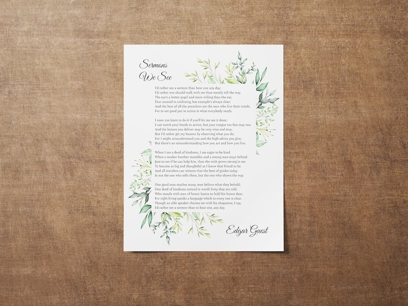 Edgar Guest Poem Art Print Sermons We See, Home Office