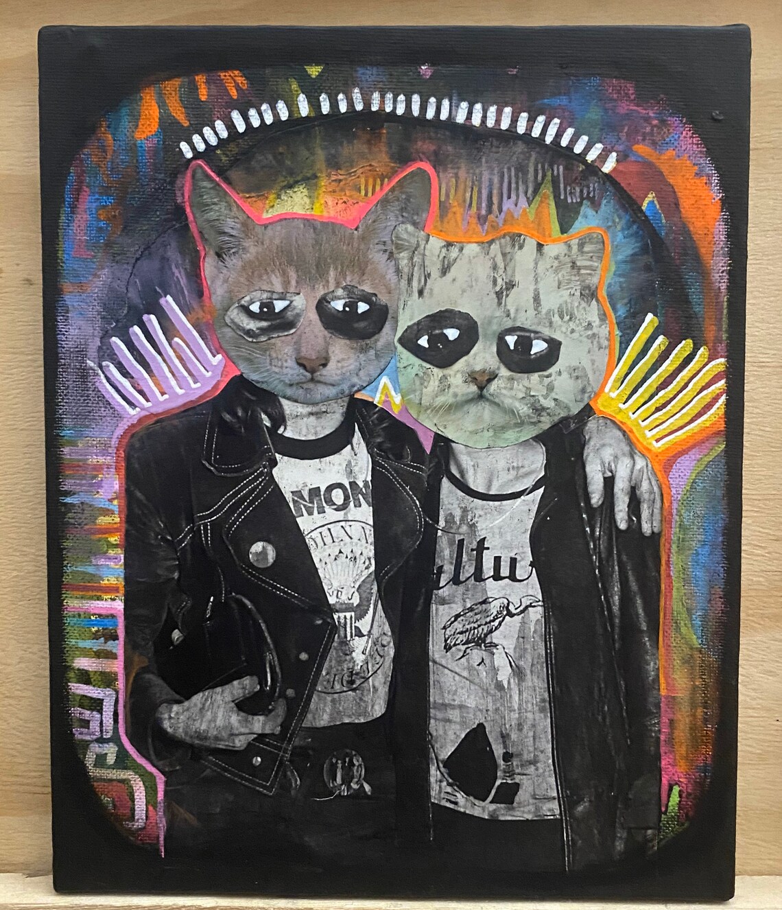 Punk rock cat couple art | Etsy