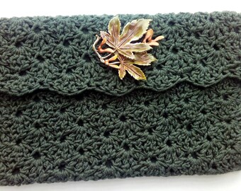 Green crochet clutch, clutch bag for wedding, handfasting, woodland wedding, wedding clutch, bridal clutch, evening clutch