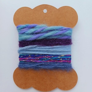 Faserkunst-Garnbündel für Couching, lila und blau, langsames Stitching, Junk Journals, Textilkunst, Verzierungen