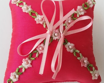 Pink Boho Wedding Ring Pillow, Hippie Wedding Ring Pillow, Pink Wedding Ring Pillow, Ring Bearer Pillow, Wedding Ring Cushion