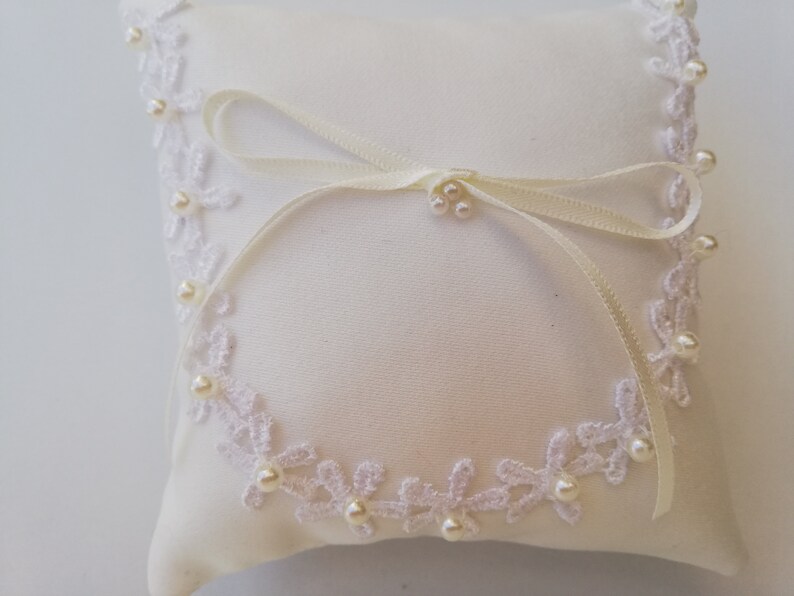 Mini Wedding Ring Pillow, Ring Bearer Pillow, Wedding Pillow, Wedding Ring Pillow, Ivory Ring Cushion, Lace Wedding Ring Pillow image 1