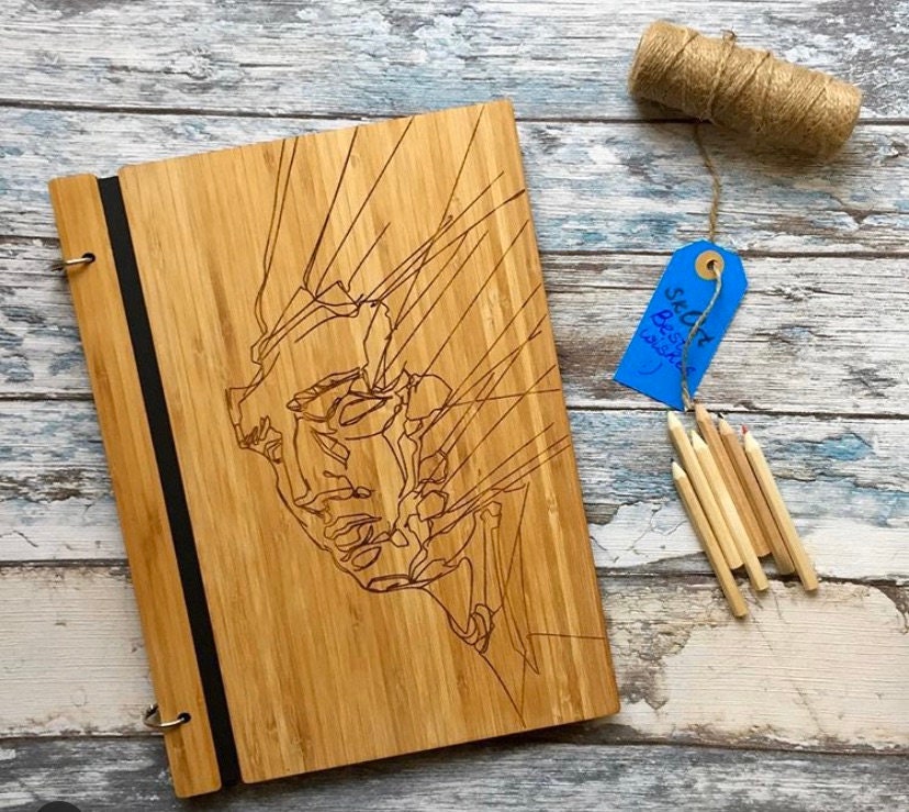 Custom Art Sketch Book Engraved Wood Album Personalized Etsy